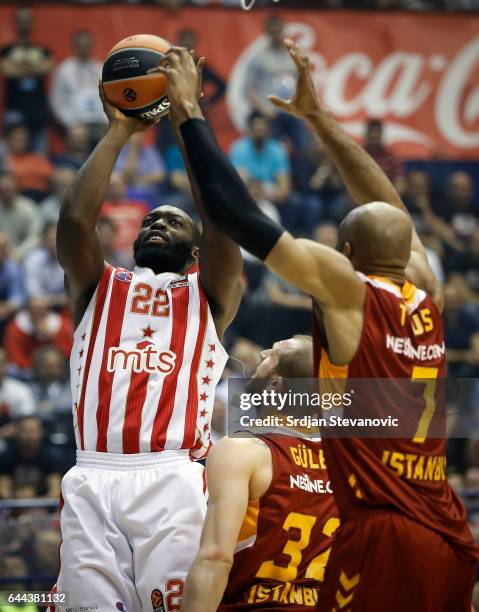 Charles Jenkins of Crvena Zvezda in action against Alex Tyus of Galatasaray during the 2016/2017 Turkish Airlines EuroLeague Regular Season Round 23...