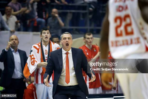 Head coach Dejan Radonjic of Crvena Zvezda reacts during the 2016/2017 Turkish Airlines EuroLeague Regular Season Round 23 game between Crvena Zvezda...