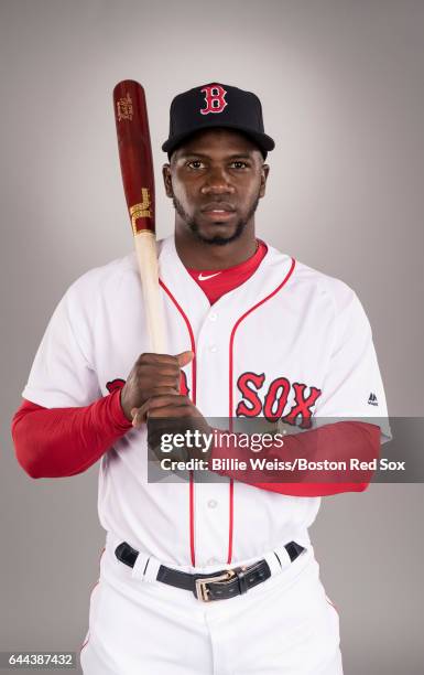 Rusney Castillo of the Boston Red Sox poses for a portrait during photo day on February 19, 2017 at Fenway South in Fort Myers, Florida .