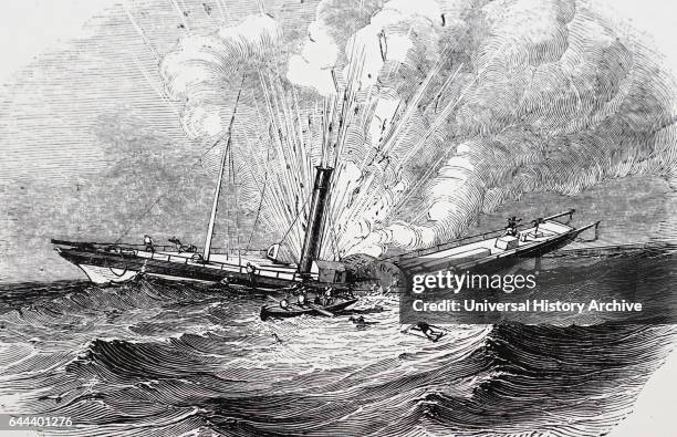 Illustration depicting the loss of the iron steamer 'Elberfeld'. Dated 19th Century.