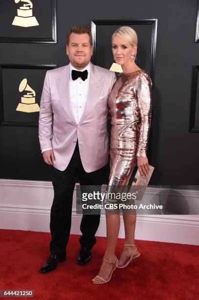James Corden, host of THE 59TH ANNUAL GRAMMY AWARDS, and his wife Julia Carey on the Red Carpet at THE 59TH ANNUAL GRAMMY AWARDS, broadcast live from...