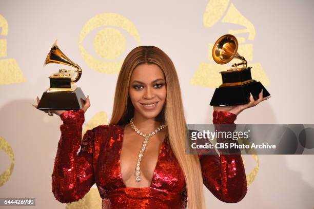 Beyoncé poses for photographs backstage at THE 59TH ANNUAL GRAMMY AWARDS, broadcast live from the STAPLES Center in Los Angeles, Sunday, Feb. 12 on...