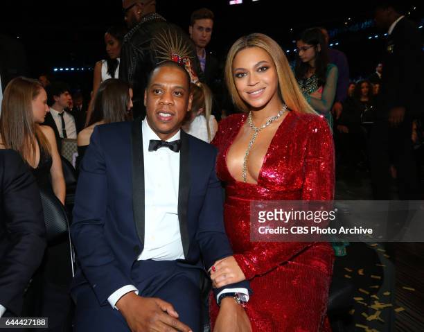 Jay Z and Beyoncé attend at THE 59TH ANNUAL GRAMMY AWARDS, broadcast live from the STAPLES Center in Los Angeles, Sunday, Feb. 12 on the CBS...