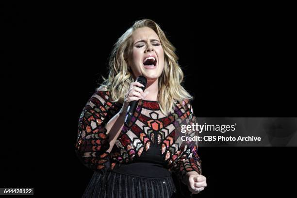 Adele performs during THE 59TH ANNUAL GRAMMY AWARDS, broadcast live from the STAPLES Center in Los Angeles, Sunday, Feb. 12 on the CBS Television...