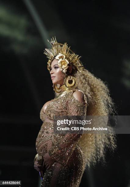 Beyonce performs during THE 59TH ANNUAL GRAMMY AWARDS, broadcast live from the STAPLES Center in Los Angeles, Sunday, Feb. 12 on the CBS Television...