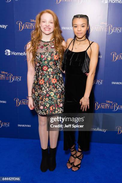 Harley Bird and India Ria Amarteifio attend the UK Launch Event of "Beauty And The Beast" at Odeon Leicester Square on February 23, 2017 in London,...