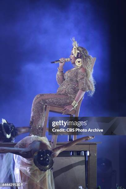 Beyonce performs during THE 59TH ANNUAL GRAMMY AWARDS, broadcast live from the STAPLES Center in Los Angeles, Sunday, Feb. 12 on the CBS Television...