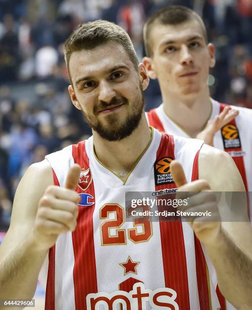 Marko Guduric of Crvena Zvezda celebrates after the 2016/2017 Turkish Airlines EuroLeague Regular Season Round 23 game between Crvena Zvezda mts...