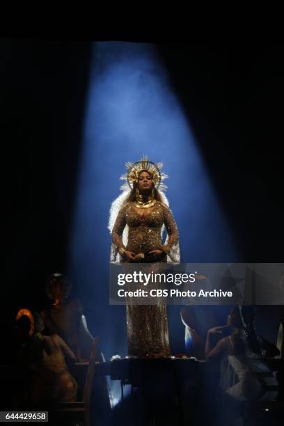 Beyonce performs during THE 59TH ANNUAL GRAMMY AWARDS, broadcast live from the STAPLES Center in Los Angeles, Sunday, Feb. 12 on the CBS Television...
