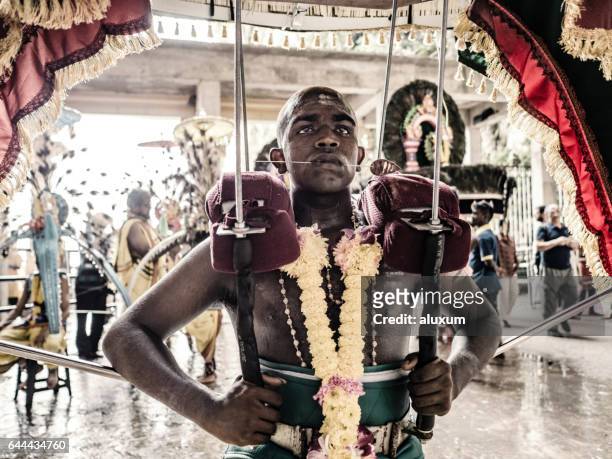 thaipusam festival batu caves malaysia - body piercings stock pictures, royalty-free photos & images