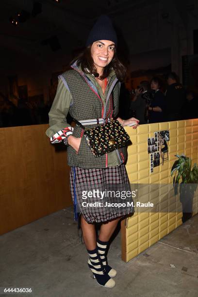 Viviana Volpicella attends the Prada show during Milan Fashion Week Fall/Winter 2017/18 on February 23, 2017 in Milan, Italy.
