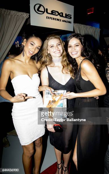 Launch Week: View of Lisa Marie Jafta, McKenna Berkley, and Anne De Paula posing on red carpet during party at Center 415. New York, NY 2/16/2017...