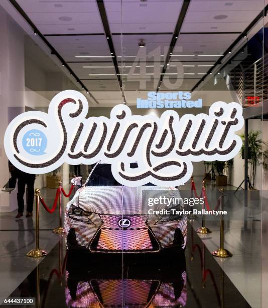 Launch Week: Closeup bedazzled Lexus car behind SI Swimsuit logo in lobby during party at Center 415. New York, NY 2/16/2017 CREDIT: Taylor Ballantyne