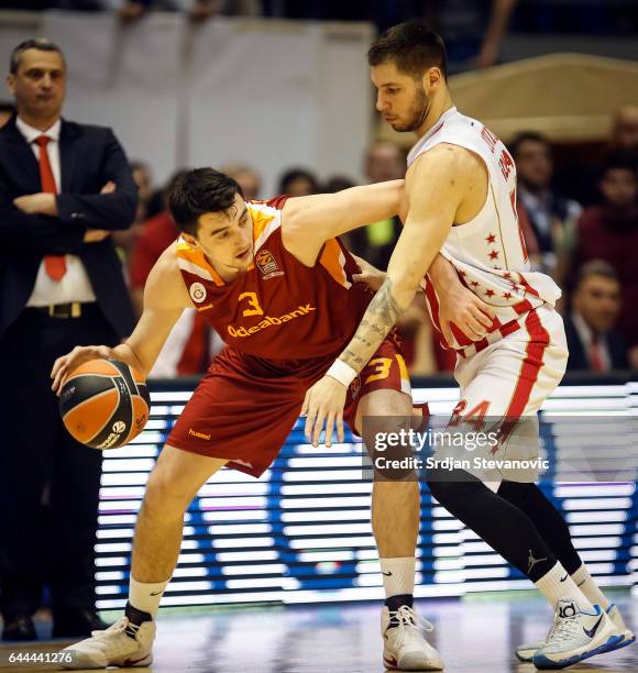 Emir Preldzic of Galatasaray in action against Branko Lazic of Crvena Zvezda during the 2016/2017 Turkish Airlines EuroLeague Regular Season Round 23...