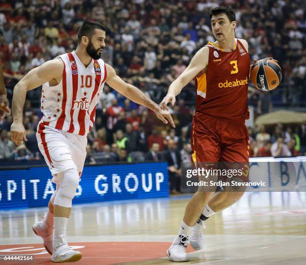 Emir Preldzic of Galatasaray in action against Branko Lazic of Crvena Zvezda during the 2016/2017 Turkish Airlines EuroLeague Regular Season Round 23...