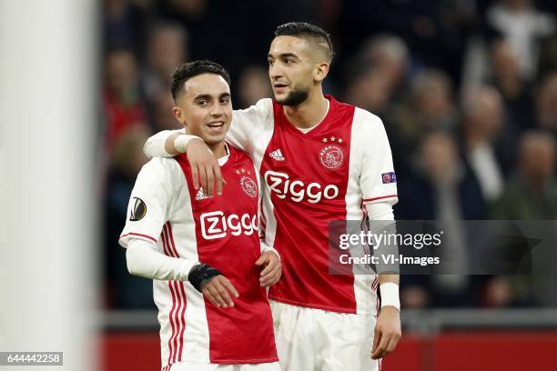 Abdelhak Nouri of Ajax, Hakim Ziyech of Ajaxduring the UEFA Europa League round of 16 match between Ajax Amsterdam and Legia Warsaw at the Amsterdam...