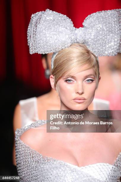 Model walks the runway at the Moschino show during Milan Fashion Week Fall/Winter 2017/18 on February 23, 2017 in Milan, Italy.