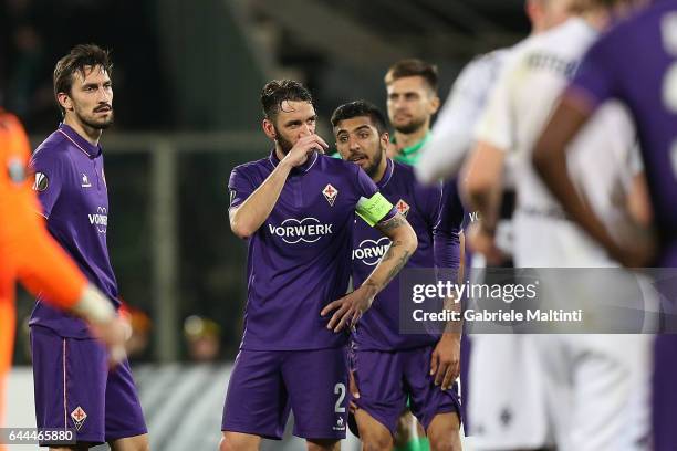 Gonzalo Rodriguez of ACF Fiorentina shows his dejection during the UEFA Europa League Round of 32 second leg match between ACF Fiorentina and...