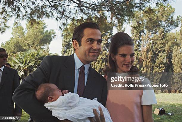 King Constantine II of Greece pictured with Queen Anne-Marie of Greece and their new born son Prince Nikolaos of Greece and Denmark in Rome, Italy on...