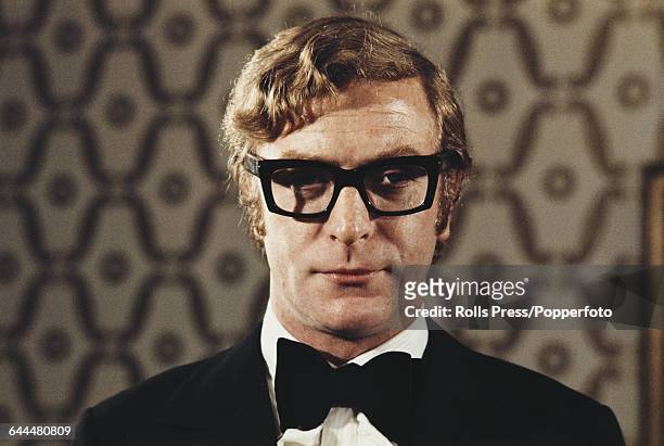 English actor Michael Caine pictured wearing a black bow tie at an arts function in London in November 1970.