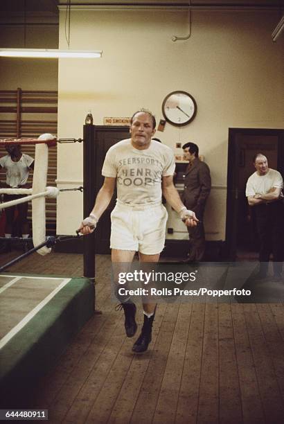 English heavyweight boxer Henry Cooper pictured skipping during training in a boxing gym in London in October 1970 prior to his fight with Jose...