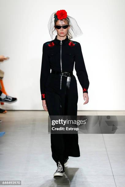 Model walks the runway at the Adam Selman show during the New York Fashion Week February 2017 collections on February 9, 2017 in New York City.