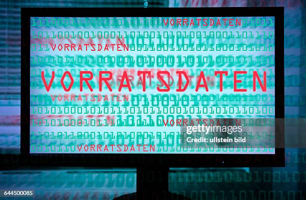 Computermonitor mit Zahlencode und Schriftzug Vorratsdaten, Vorratsdatenspeicherung