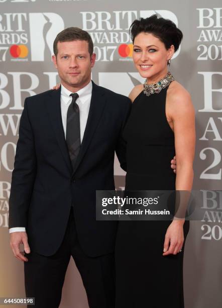 Dermot O'Leary and Emma Willis attends The BRIT Awards 2017 at The O2 Arena on February 22, 2017 in London, England.