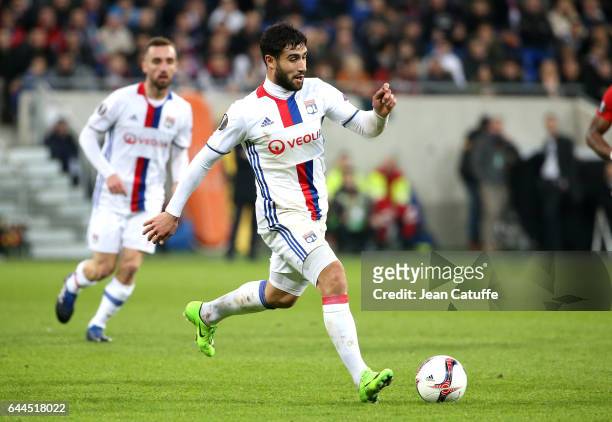 Nabil Fekir of Lyon in action during the UEFA Europa League Round of 32 second leg match between Olympique Lyonnais and AZ Alkmaar at Parc OL on...