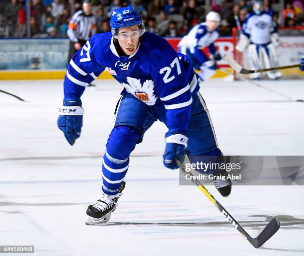 Frank Corrado of the Toronto Marlies skates up ice against the Syracuse Crunch during AHL game action on February 22, 2017 at Ricoh Coliseum in...