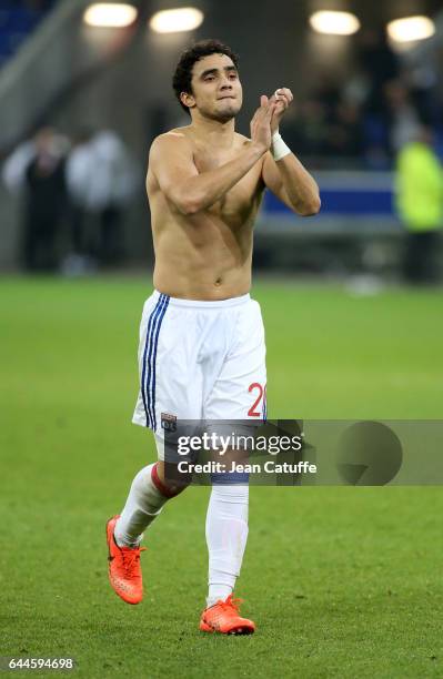 Rafael da Silva of Lyon of Lyon thanks the supporters following the UEFA Europa League Round of 32 second leg match between Olympique Lyonnais and AZ...