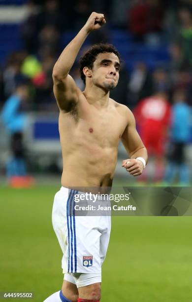 Rafael da Silva of Lyon of Lyon thanks the supporters following the UEFA Europa League Round of 32 second leg match between Olympique Lyonnais and AZ...