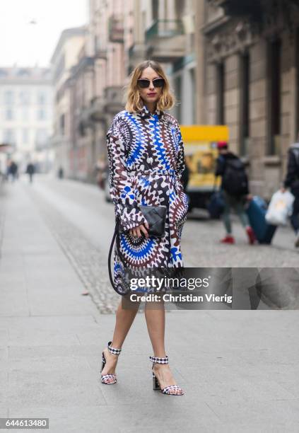 Candela Novembre wearing a dress, heels from Pucci outside Emilio Pucci during Milan Fashion Week Fall/Winter 2017/18 on February 23, 2017 in Milan,...