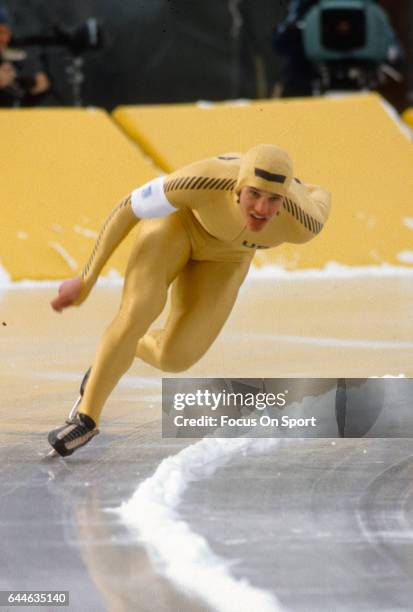 Speed Skater Eric Heiden of the United States competes in the XIII Olympic Winter Games circa 1980 in Lake Placid, New York.