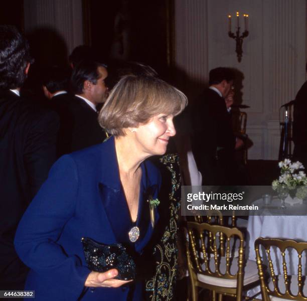 American actress Joanne Woodward smiles as she attends a state dinner in the White House, Washington DC, June 13, 1994. The dinner was held in honor...
