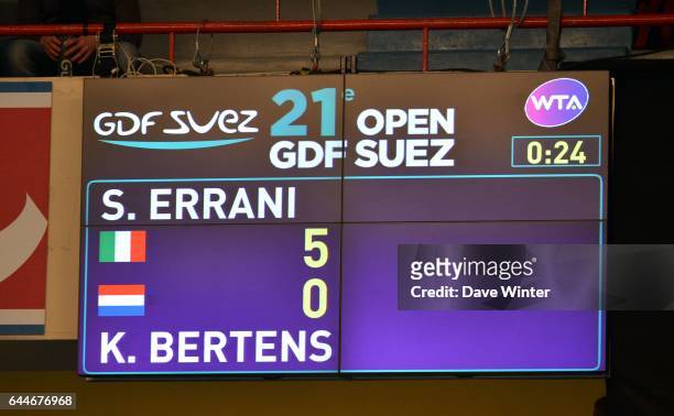 Abandon Kiki BERTENS / Tableau de score - - 1/2Finale - 21e Open GDF Suez 2013 -Stade Pierre du Coubertin- Paris, Photo: Dave Winter / Icon Sport
