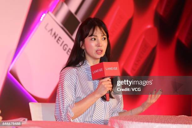 South Korean actress Song Hye Kyo attends a promotional event of cosmetics brand Laneige on February 23, 2017 in Taipei, Taiwan of China.