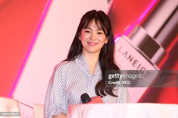 South Korean actress Song Hye Kyo attends a promotional event of cosmetics brand Laneige on February 23, 2017 in Taipei, Taiwan of China.