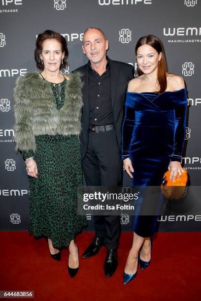 Kim-Eva Wempe, Dietmar Schuelein and german actress Hannah Herzsprung attend the Wempe store opening on February 23, 2017 in Munich, Germany.