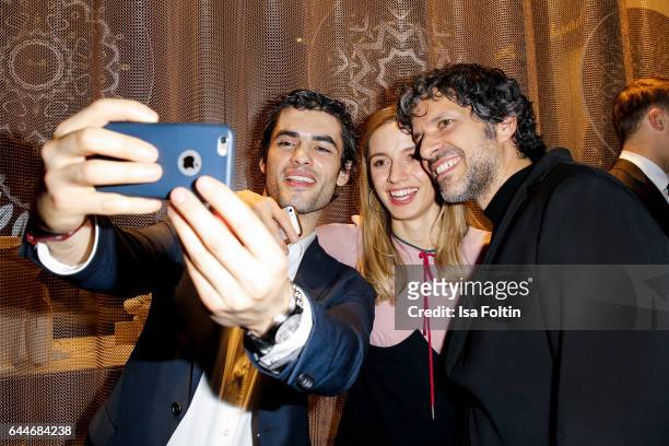 Actor Nik Xhelilaj, german actress Annika Blendl and actor Pasquale Aleardi attend the Wempe store opening on February 23, 2017 in Munich, Germany.