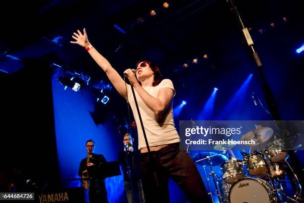 Singer Sam France of the American band Foxygen performs live during a concert at the Columbia Theater on February 23, 2017 in Berlin, Germany.