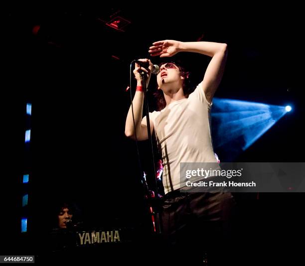 Singer Sam France of the American band Foxygen performs live during a concert at the Columbia Theater on February 23, 2017 in Berlin, Germany.