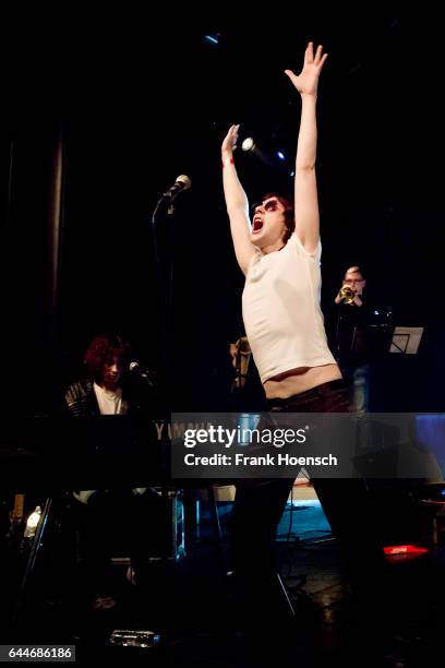 Singer Sam France of the American band Foxygen performs live during a concert at the Columbia Theater on February 23, 2017 in Berlin, Germany.