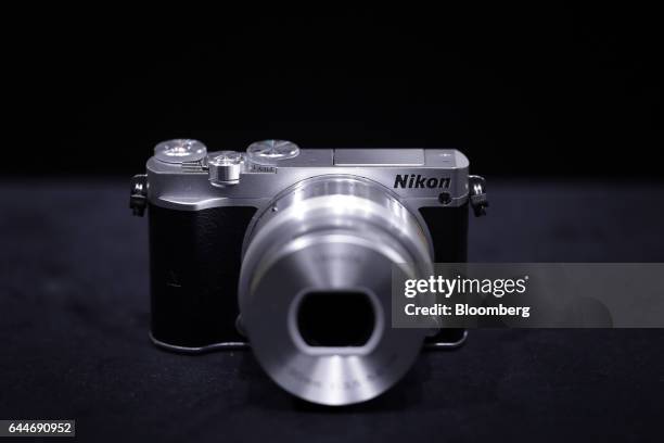 Nikon Corp. 1 J5 mirrorless digital camera sits on display at the CP+ Camera and Photo Imaging Show in Yokohama, Kanagawa, Japan, on Thursday, Feb....