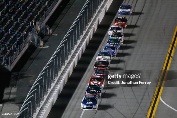 Dale Earnhardt Jr., driver of the Nationwide Chevrolet, leads a pack of cars during the Monster Energy NASCAR Cup Series Can-Am Duel 2 at Daytona...