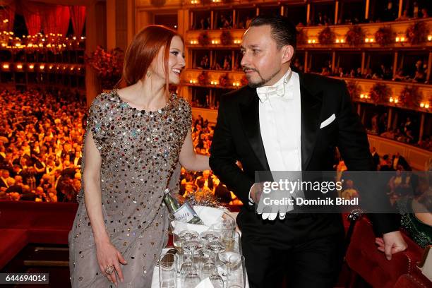 Barbara Meier and Klemens Hallmann during the Opera Ball Vienna at Vienna State Opera on February 23, 2017 in Vienna, Austria.