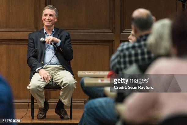 Rep. Tom Rice addresses a crowd during a town hall meeting at the Florence County Library on February 23, 2017 in Florence, South Carolina. Hundreds...