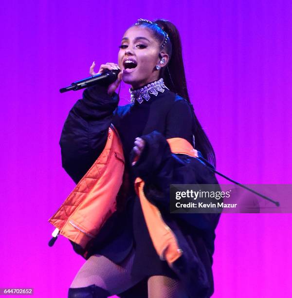 Ariana Grande performs onstage during her "Dangerous Woman" tour at Madison Square Garden on February 23, 2017 in New York City.