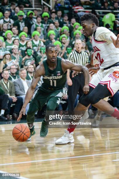 Spartans guard Lourawls "Tum Tum" Nairn drives the baseline during a Big Ten Conference college basketball game between Michigan State and Nebraska...