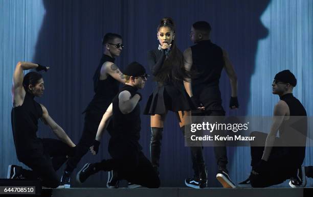 Ariana Grande performs onstage during her "Dangerous Woman" tour at Madison Square Garden on February 23, 2017 in New York City.